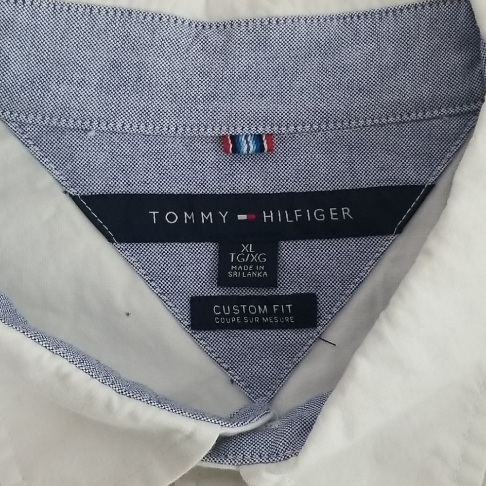 New Mens XLT Tommy Hilfiger Block Button Shirt White Navy Dressy Casual